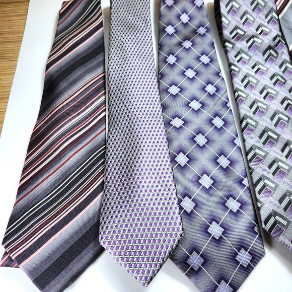 Lot of Seven Neckties Mens Greys Blacks Purples Pinks Various Designs and Makers - Picture 4 of 13